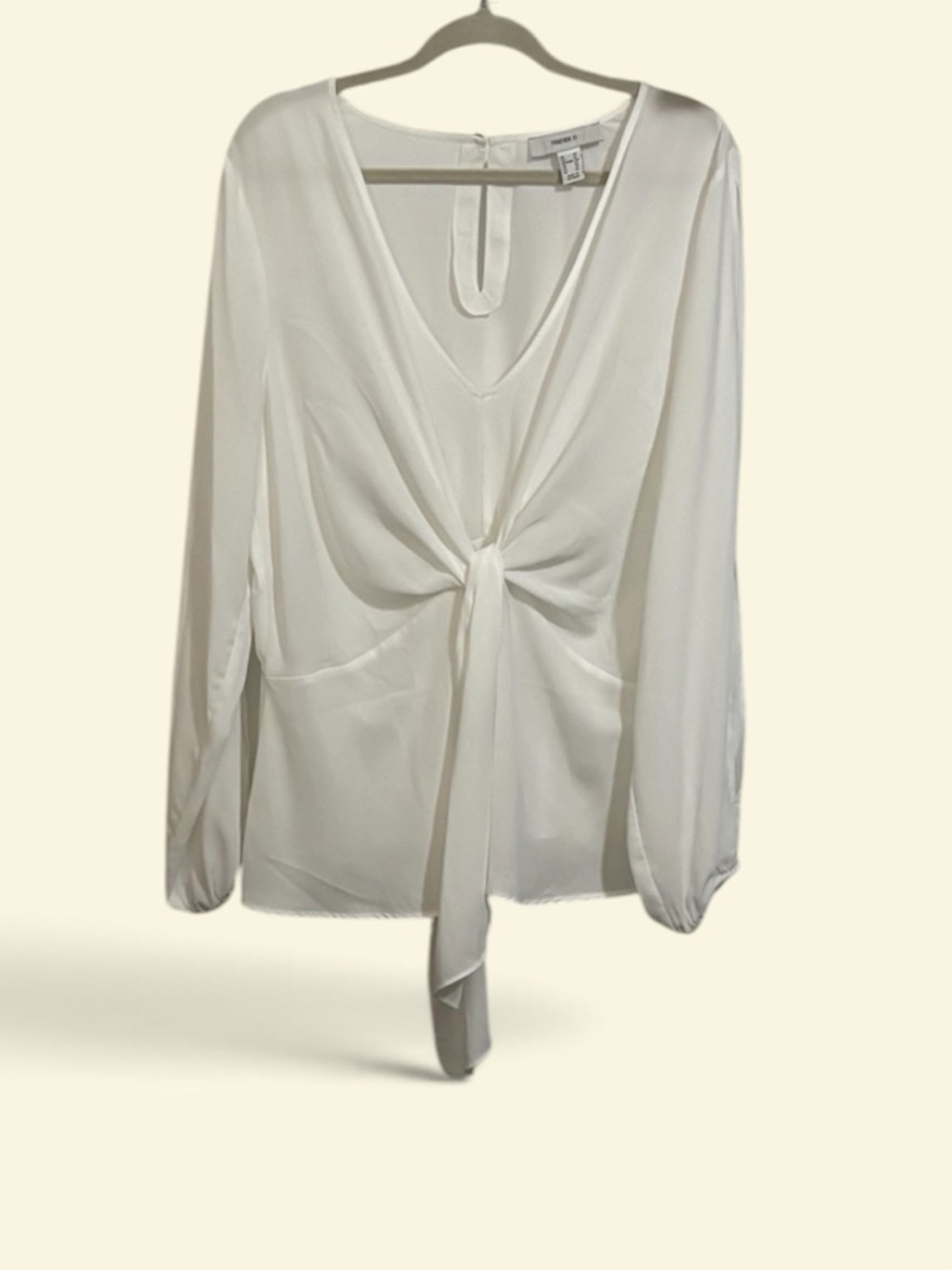 Forever 21 White Twist-Front V-Neck Split Sleeve Blouse